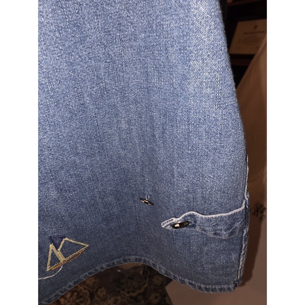 Christopher & Banks Size L Denim Jacket Shirt Sailing Theme. 23" PTP,  26" Long. - Picture 10 of 12